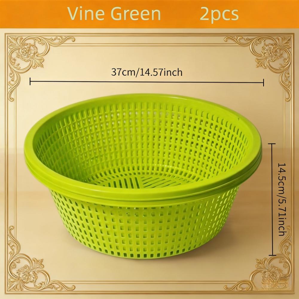 2pcs Stackable Round Plastic Colanders, Thickened Mesh with Drain Holes, Kitchen Multi-Functional Cleaning Basket, Space-Saving Design