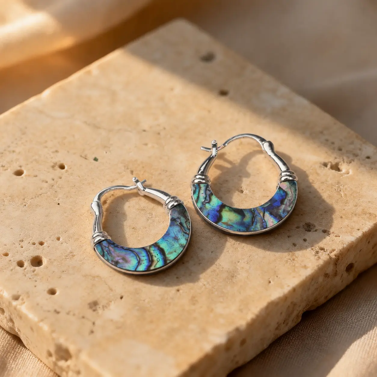 Gold Iridescent Abalone Shell Huggie Hoops for Women - Dainty Lightweight Design for Resort Wear & Everyday Feminine Aesthetic