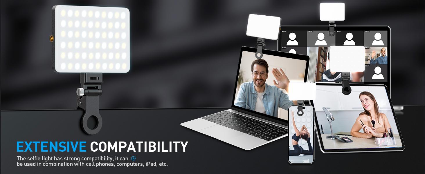 Vlog tiktok Selfie Fill Light，Led High Power Rechargeable Clip Fill Video Conference Light with Front&Back Clip, Adjusted 3 Light Modes for Phone, Laptop, for Makeup