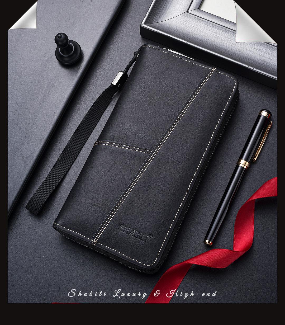 2026 New Men Leather Wallet Long Zip Around Multi Card Slots Large Capacity RFID Blocking Slim Billfold Money Clip Holder Fashion Designer Wallets for Men Gift Box