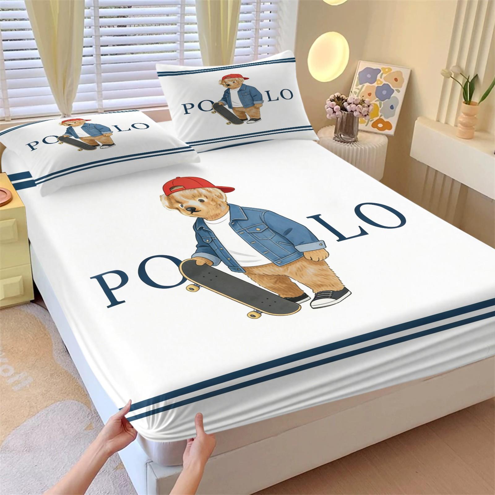 Teddy Bear Pattern Bed Sheet, Comfortable Printed Pattern, Includes 1 Bed Sheet and 2 Pillowcases, Comfortable Bedding, Non slip Dust Cover Suitable for Bedroom and Guest Room, Suitable as a Gift for Children or Adults, Bed Sheets Set