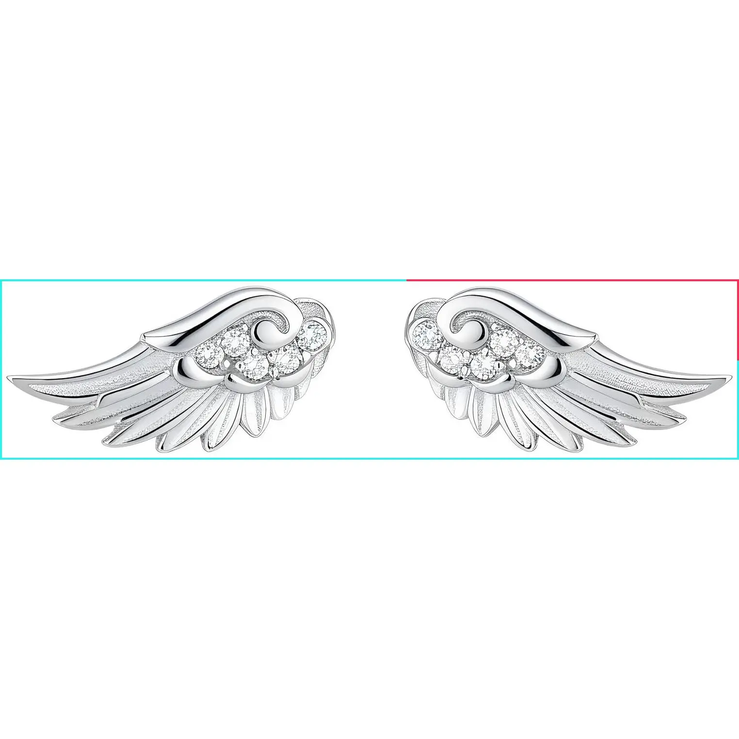 925 Sterling Silver Angel Wing Stud Earrings with Cubic Zirconia Crystals - Minimalist Vintage Punk Jewelry Gift for Women