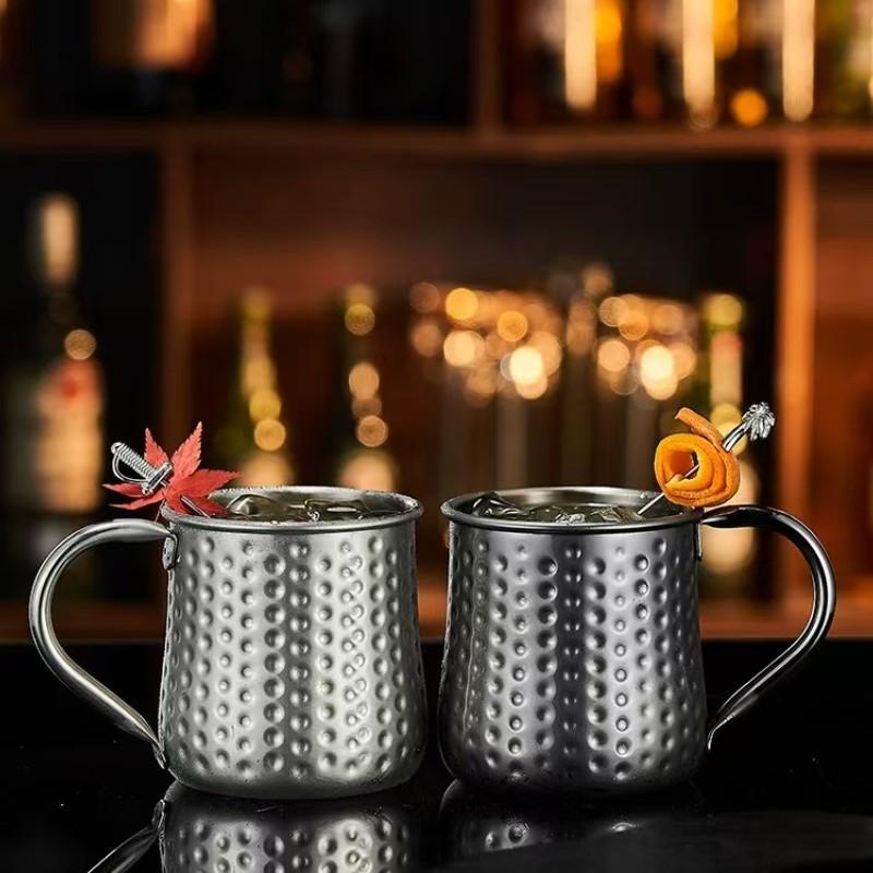 17oz 2026 New Model 304 Stainless Steel Moscow Mule Cup, Hammered Pattern, Large-Belly Cocktail Glass, Cafe/bar Fashion Wine Glass