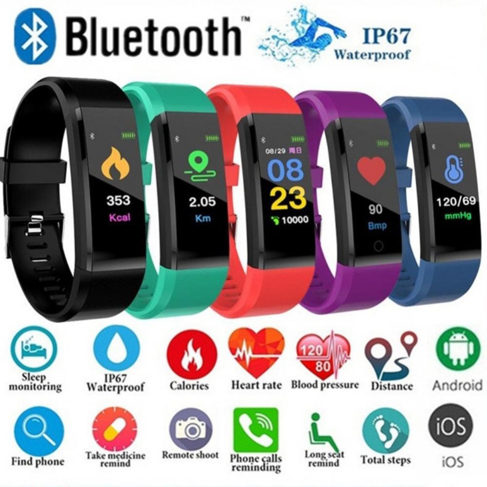 115plus Smart Watch for Men and Women, Bluetooth Wireless Fitness Tracker with Heart Rate, Blood Pressure Monitor, Remote Camera, Waterproof Design & Wireless Charging for Fitness Enthusiasts