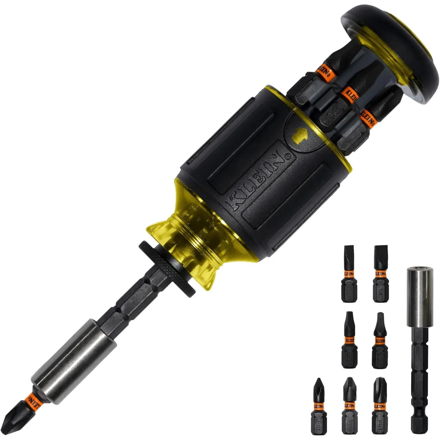 32308 Multi-bit Stubby Screwdriver, Rated 8-in-1 Tool with, Slotted, Square and Nut Driver