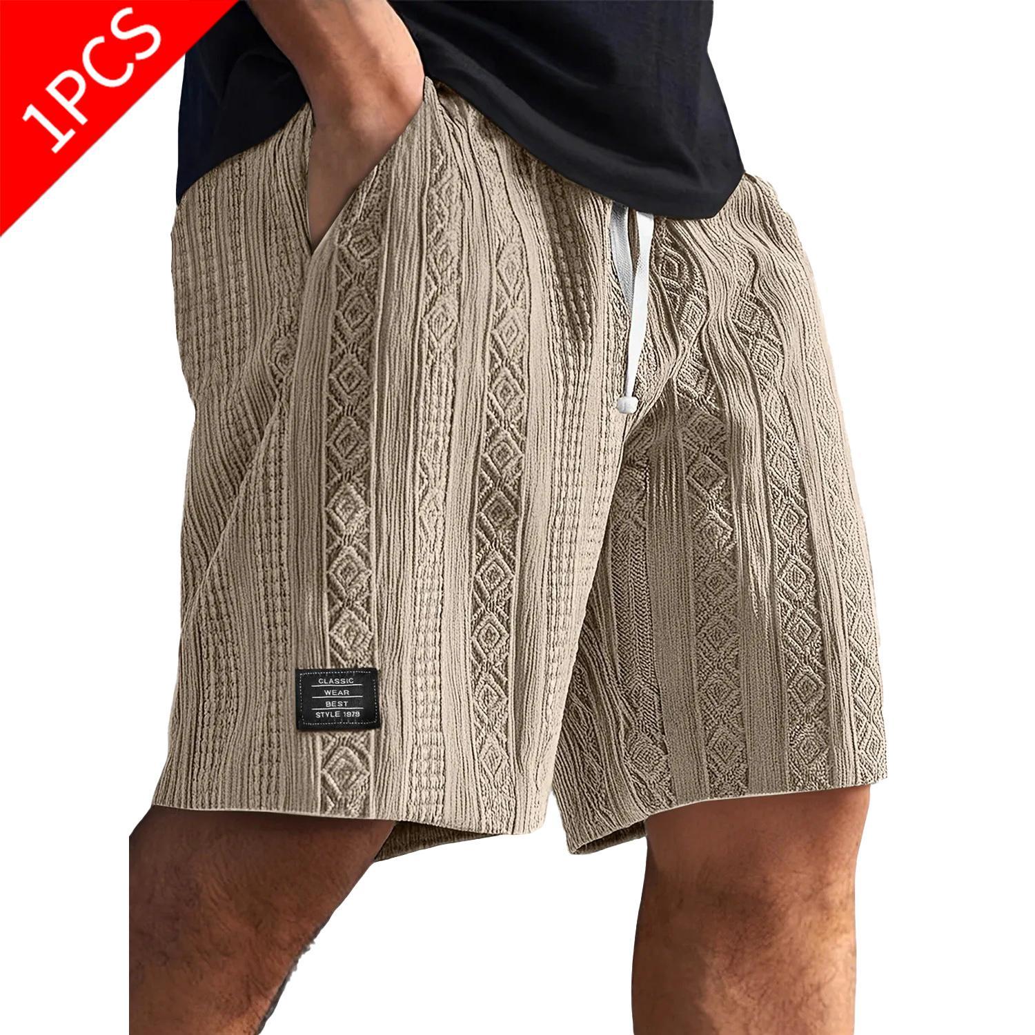 Men's Cotton Knit Jacquard Textured Activewear Shorts - Athletic-Cut, Above-Knee Length, Breathable Drawstring Male Shorts for Gym, Cycling (Clearance Bottoms), Active Wear