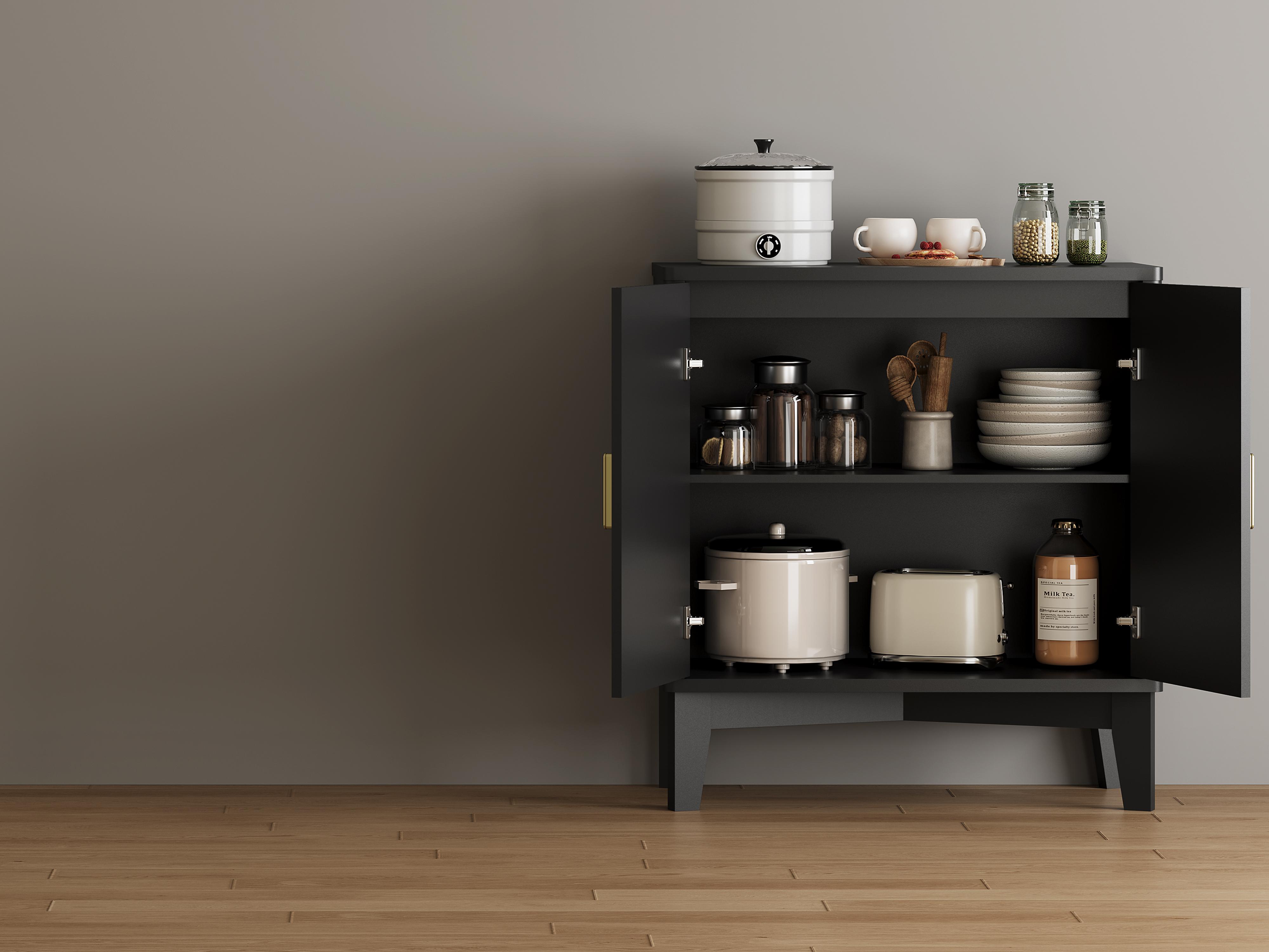 Storage Cabinet with Doors and Adjustable Shelf, Modern Fluted Sideboard Buffet Cabinet, Freestanding Coffee Bar for Kitchen, Pantry, Entryway, Living Room