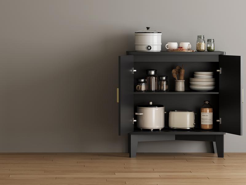 Storage Cabinet with Doors and Adjustable Shelf, Modern Fluted Sideboard Buffet Cabinet, Freestanding Coffee Bar for Kitchen, Pantry, Entryway, Living Room