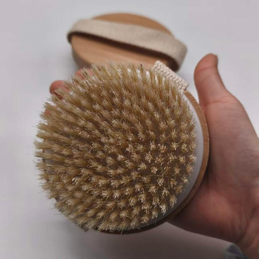 Solid Wood Pig Bristle Bath Brush, Body Dry Brush, Skin Cleaning Brush, Massage Fat Brush, Exfoliating Bath Brush, Natural Hair Brush