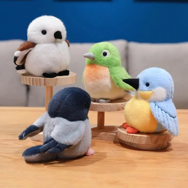 Wholesale 12cm Lifelike Bird Plush Toy Kingfisher Pigeon Tit bird Doll Shake It Up And Down To Make Sounds Kid Interactive Gift