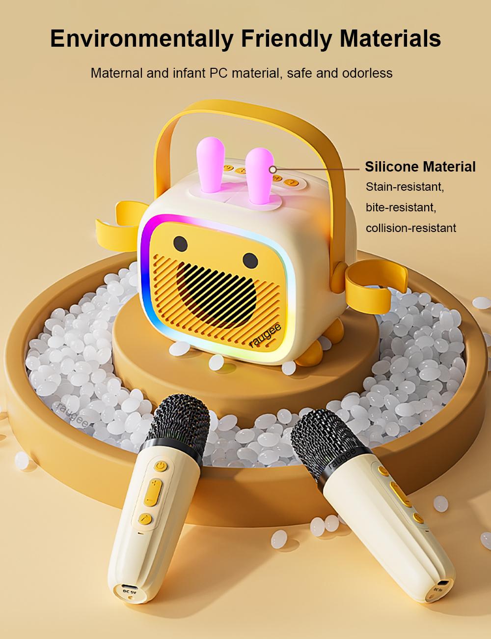 Wireless Karaoke Speaker with 2 Microphones, Portable Bluetooth-compatible Speaker with LED Light, Wireless Speaker for Home Party & Family Fun