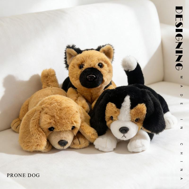 Cuddly Lying Prone Pet Dog Plush Toys Soft Fluffy Husky Shepherd Dog Beagle Doll Sleeping Throw Pillow Kawaii Home Decor