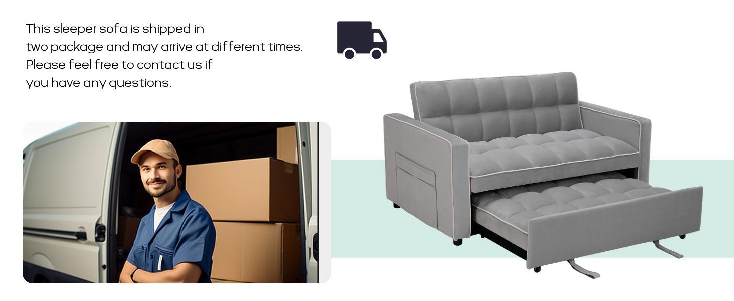 [SpringStatements] EBELLO Velvet Convertible Pull Out Sofa Bed, 3-in-1 Loveseat Sleeper with Adjustable Backrest, Modern Futon Couch with 2 Pockets, Small Love Seat Sofas for Living Room, Bedroom, Apartment