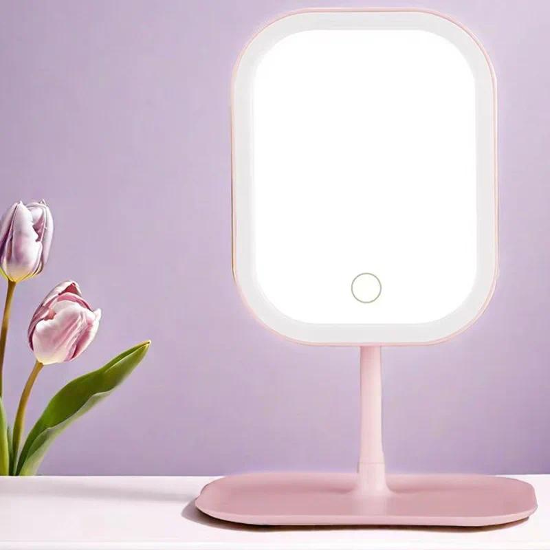 Unique Designer Vanity Mirror Three ColorsLEDLight Makeup Mirror Touch Control Desktop Mirror Bedroom Dressing Mirror