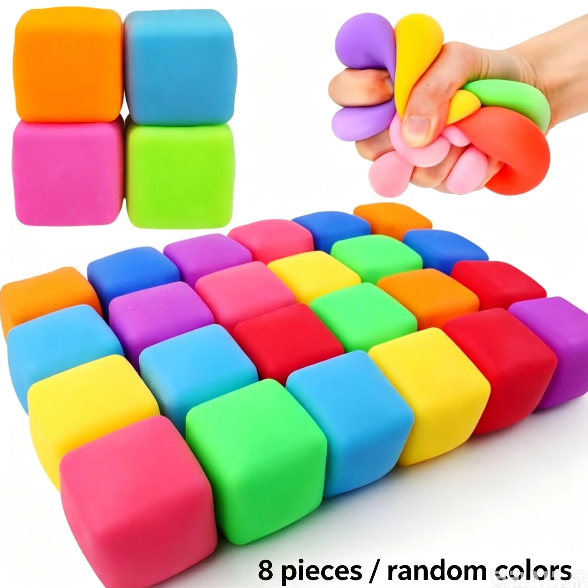 Random Color Squishy Cube, 8pcs Slow Rising Stress Relief Cube, Stretchy Fidget Cube for Anxiety Relief, Quiet Fidgets for Classroom