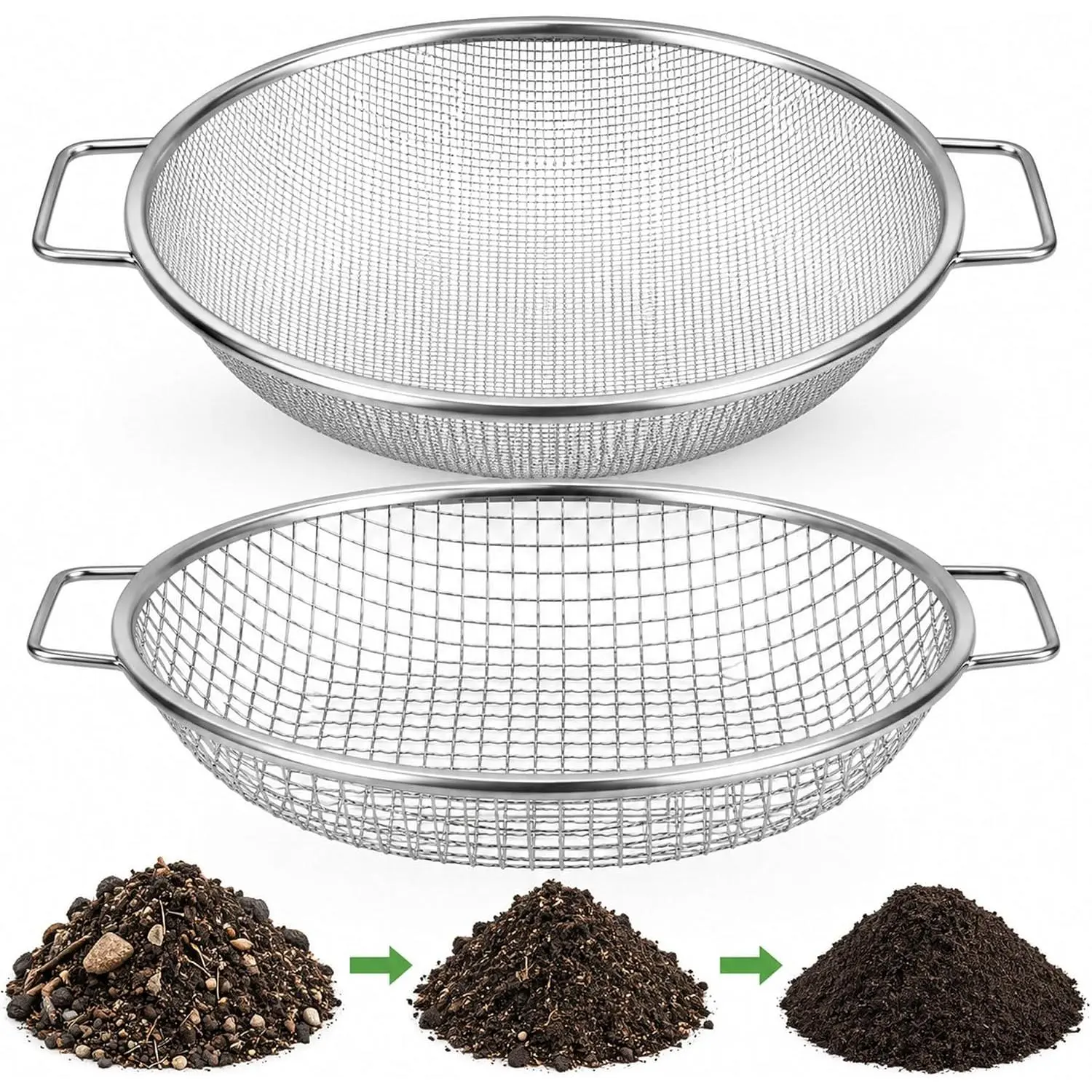 2PCS Heavy-Duty Garden Soil Sifter with Handle, 1/4" & 1/8" Mesh Screens for Soil Compost, Rocks & Worm Castings, 5-Gallon Bucket Compatible (Home Improvement, Plant Care Supplies)