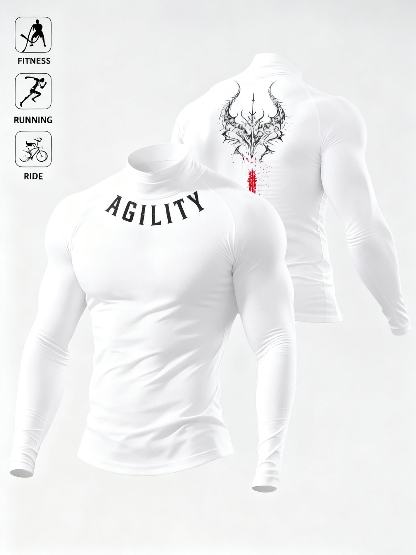 Men's Breathable Fitted Long Sleeve Compression Sports T-Shirt with High Neck Design, Fitness Long Sleeve T-Shirt