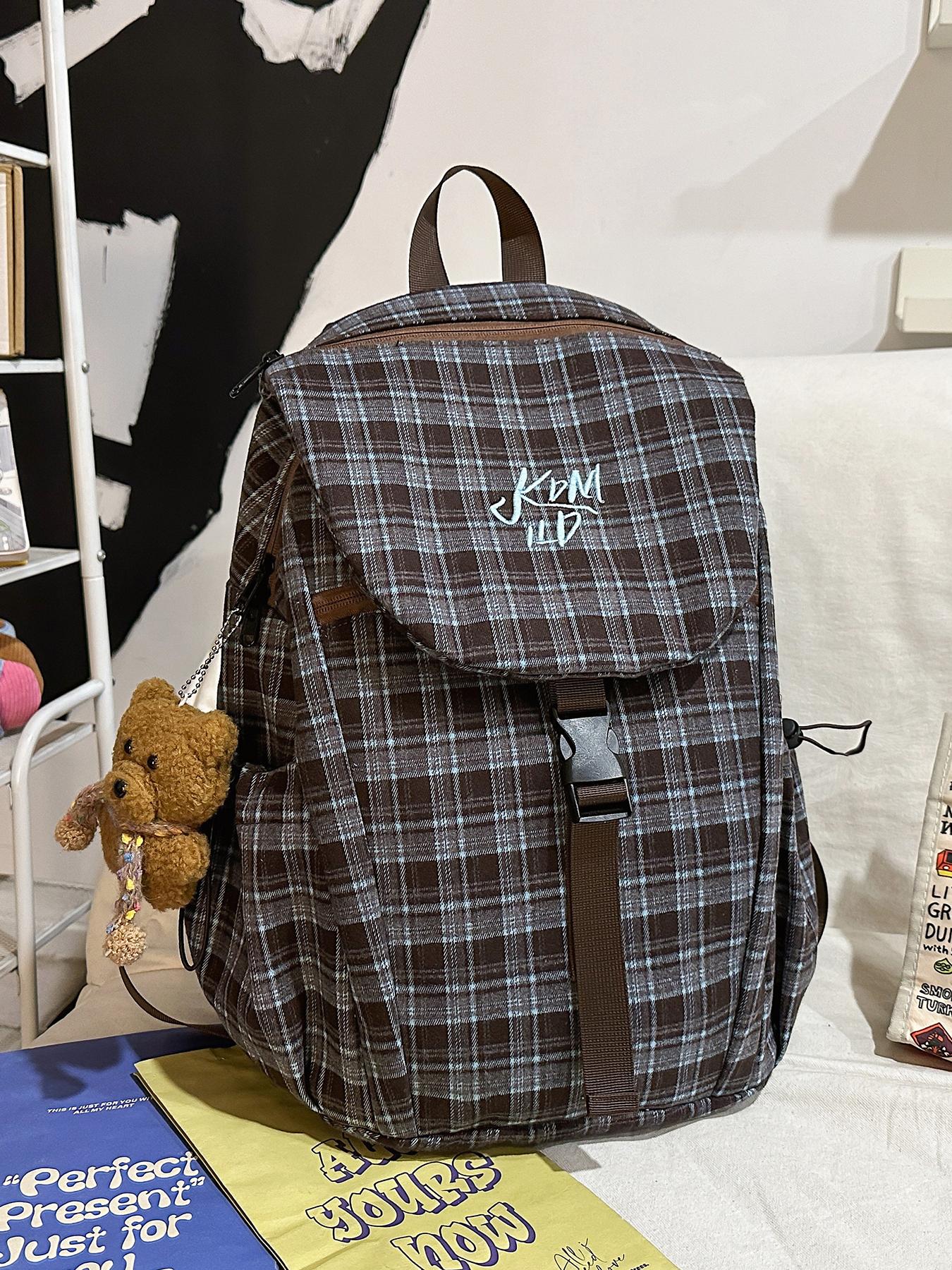 1pc  Checkered women's backpack, casual backpack, flip cover, fashionable, versatile, simple and trendy, suitable for college students' campus travel, commuting, shopping, women's backpack