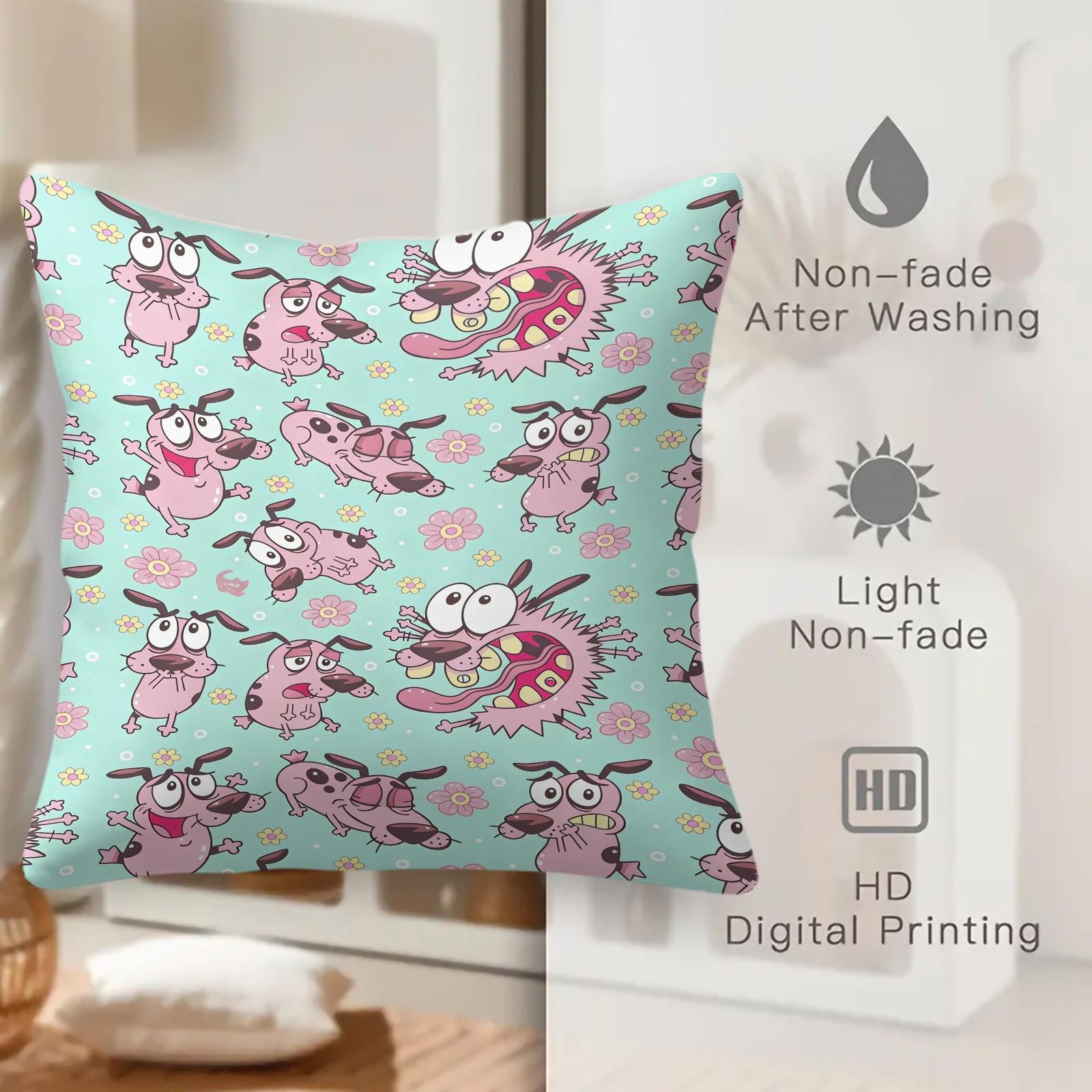 18x18 Inch Courage The Cowardly Dog Throw Pillow, Cute Mint Green Floral Cartoon Dog Decorative Cushion, Kawaii Pillow for Sofa Bed Office Living Room Bedroom, Ideal Gift for Teens Girls Adults Cartoon Fans