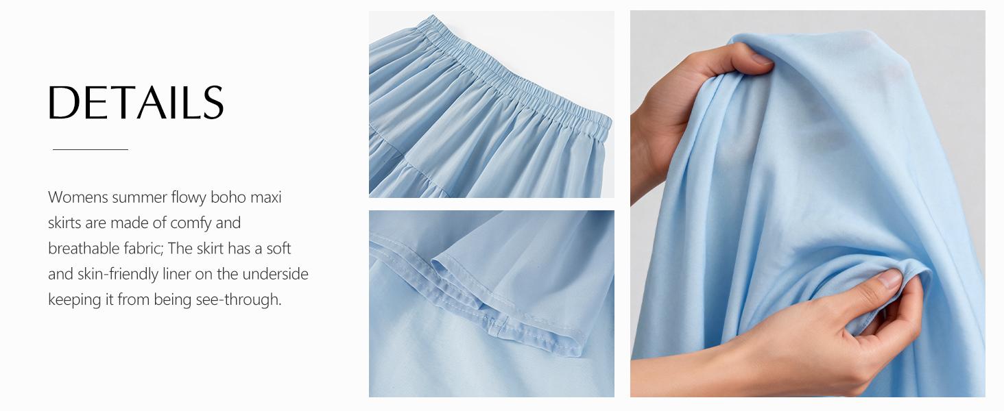 Flowy Maxi Skirts for Women Summer Tiered Boho A Line Skirt Pleated High Elastic Waisted Flared Ruffle Long Skirts