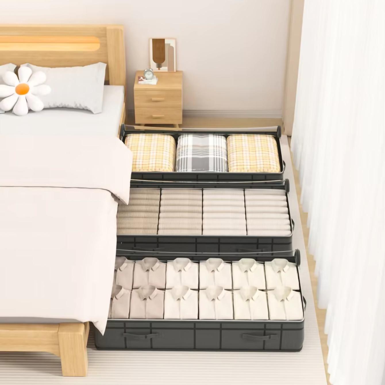 Under Bed Clothes Storage Bag, Quilt Storage Box, Bedroom Organizer, Visible Window with Handle, Waterproof Dustproof Large Capacity