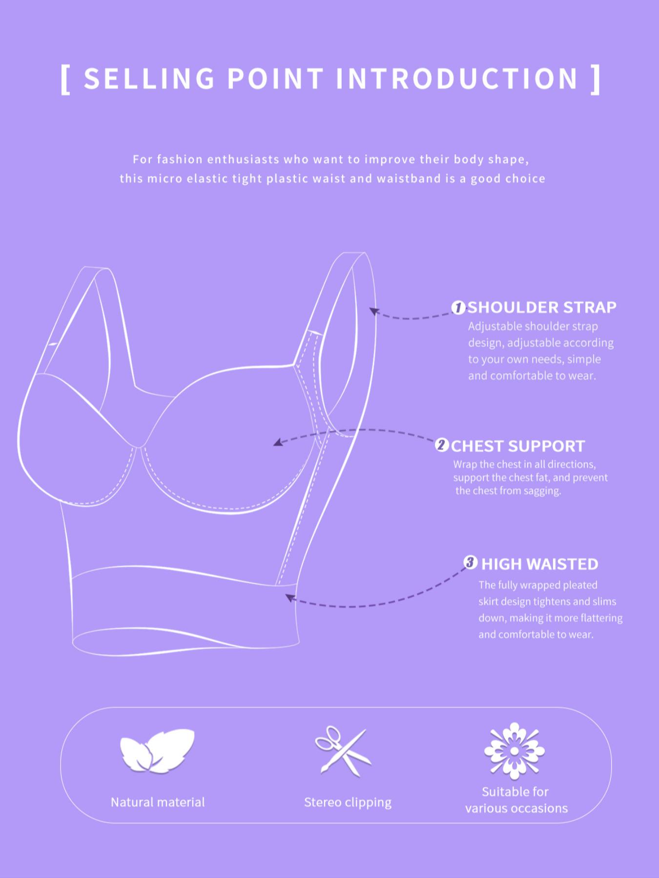 Women's Longline Push-Up Bra, Tummy Control Wireless Backless Beauty Back Bra, Slim-Fitting Medium Support All Season Supportive Bra