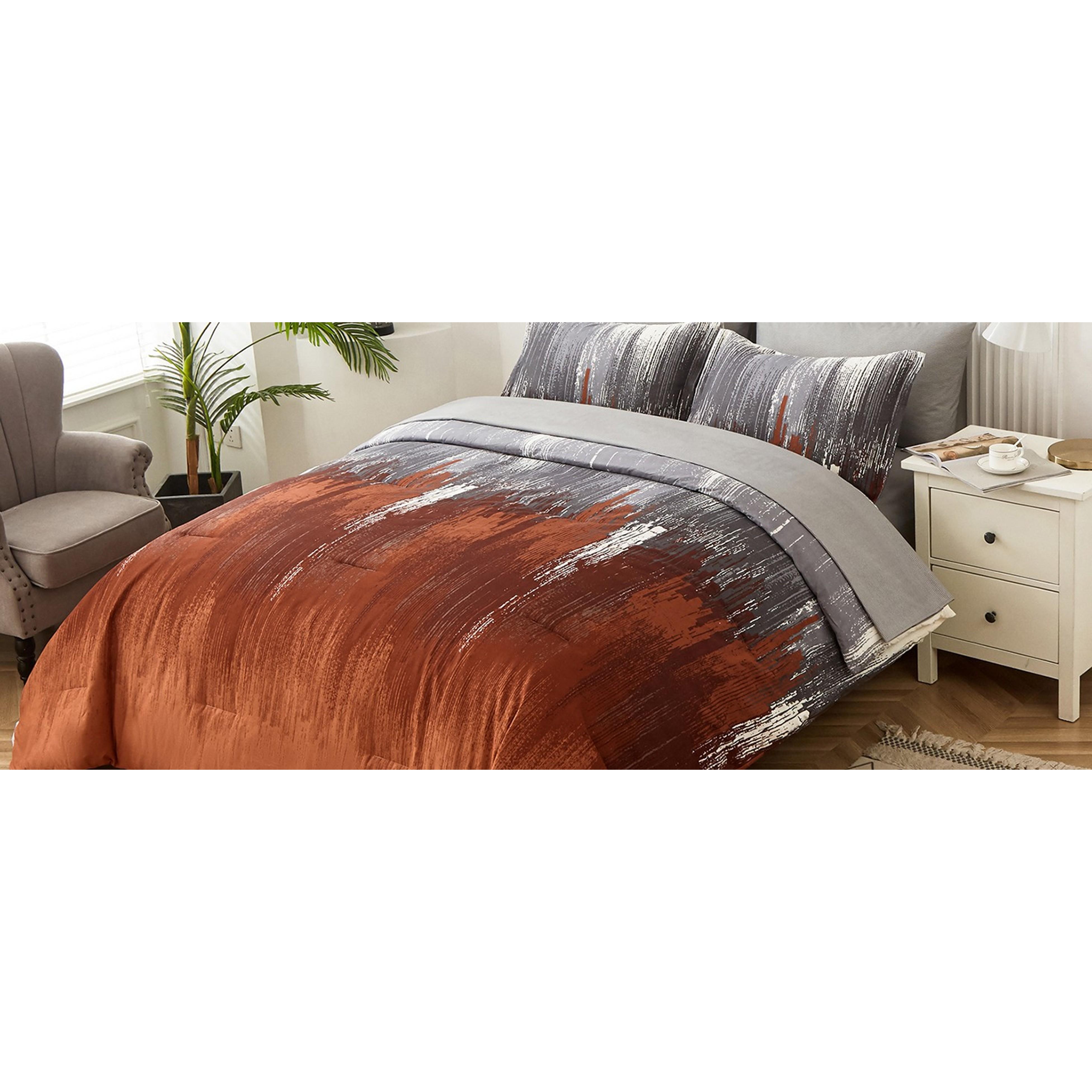 Comforter Set Queen, Burnt Orange 7 Pieces Bed in a Bag Abstract Gradient Terracotta Bedding Set with Comforter, Flat Sheet, Fitted Sheet, Pillow Shams, Pillowcases