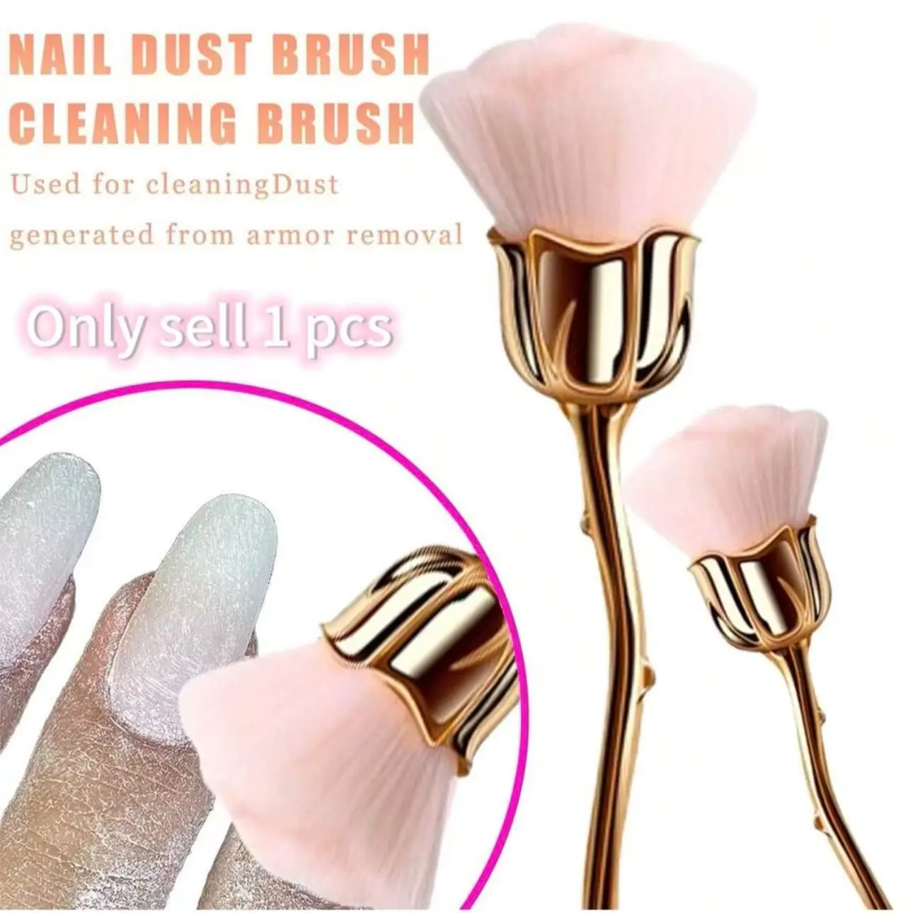 1Pc Nail Art Dust Brush Pink Rose-Shaped Cleaner Brush For Nails Makeup, Valentine's Day Gift, Powder, Blush, Cleaning&Trimming Multi-Functional Nail Brush, Nail Dust Cleaner, Makeup Brush For Travel, Nail Tools