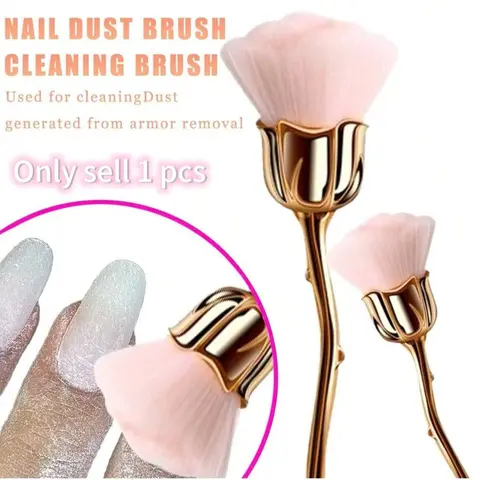 1Pc Nail Art Dust Brush Pink Rose-Shaped Cleaner Brush For Nails Makeup, Valentine's Day Gift, Powder, Blush, Cleaning&Trimming Multi-Functional Nail Brush, Nail Dust Cleaner, Makeup Brush For Travel, Nail Tech Supplies