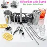 18-Piece Stainless Steel Boston Type Shaker Set (750ml/25oz & 600ml/20oz) with Black Storage Stand, Recipes, Spoon, Bent Straw, Strainer, Cup, Glass & Bar Utensils - Complete Drink Cocktail Kit for Home Bar, Gift