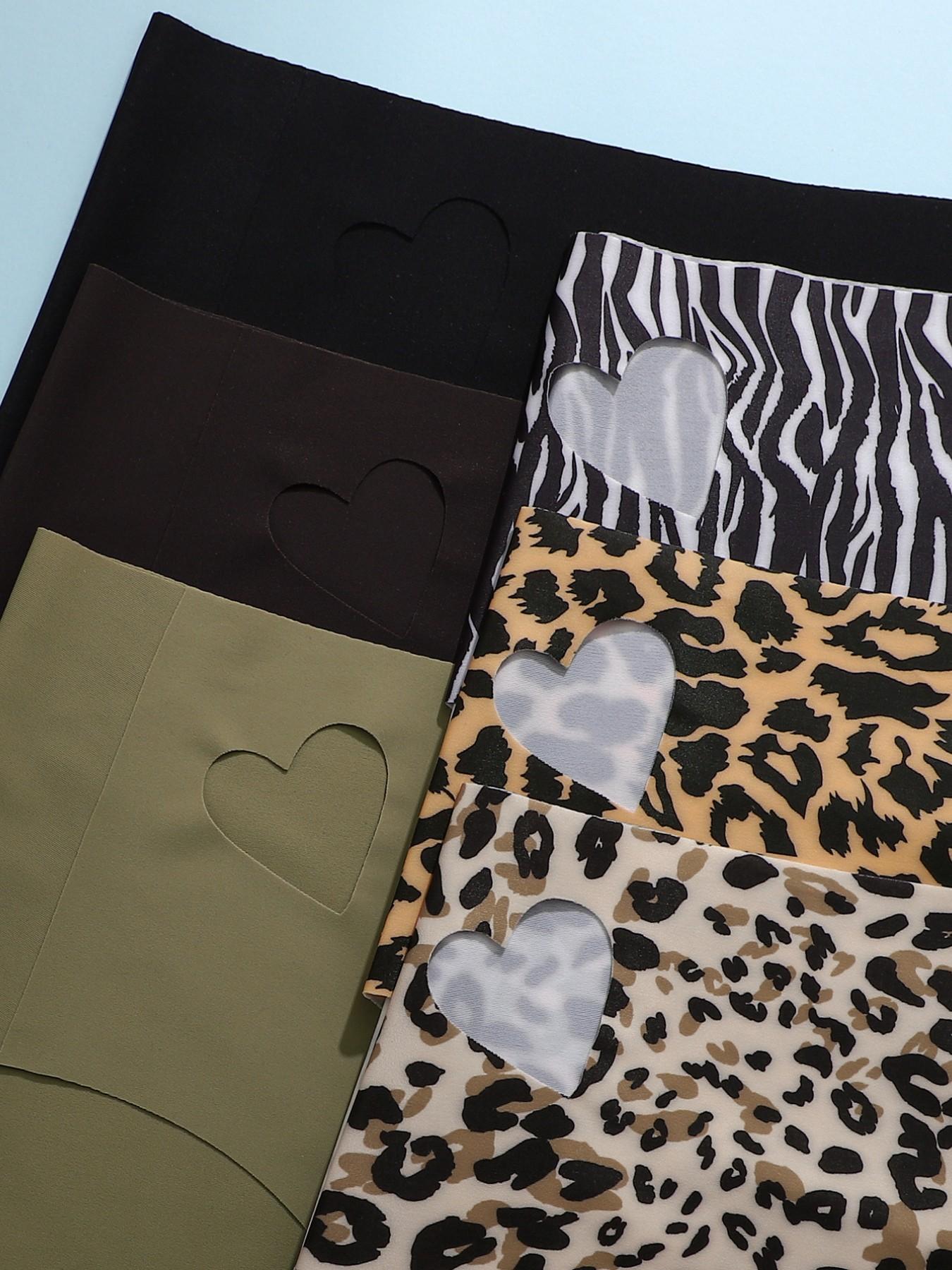6 Pack Seamless Adhesive Underwear, Leopard and Zebra Print with Heart Cutout Design, Invisible Comfortable Fit for All Day Wear