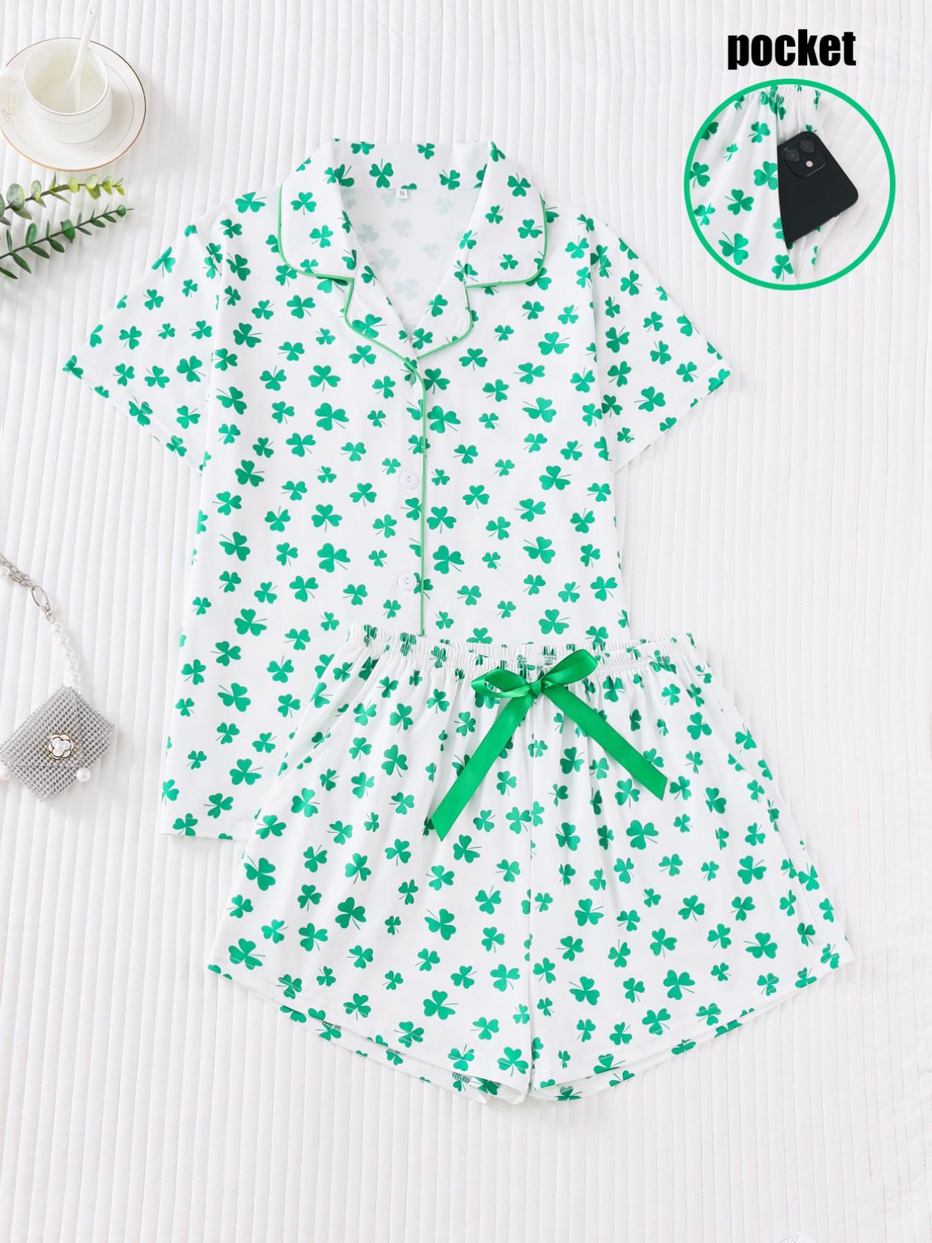 Women's Two-Piece Sleepwear Set, Bow Full-Print Design, Soft & Smooth Fabric, Casual Fitted Style, All Season Comfortable Wear