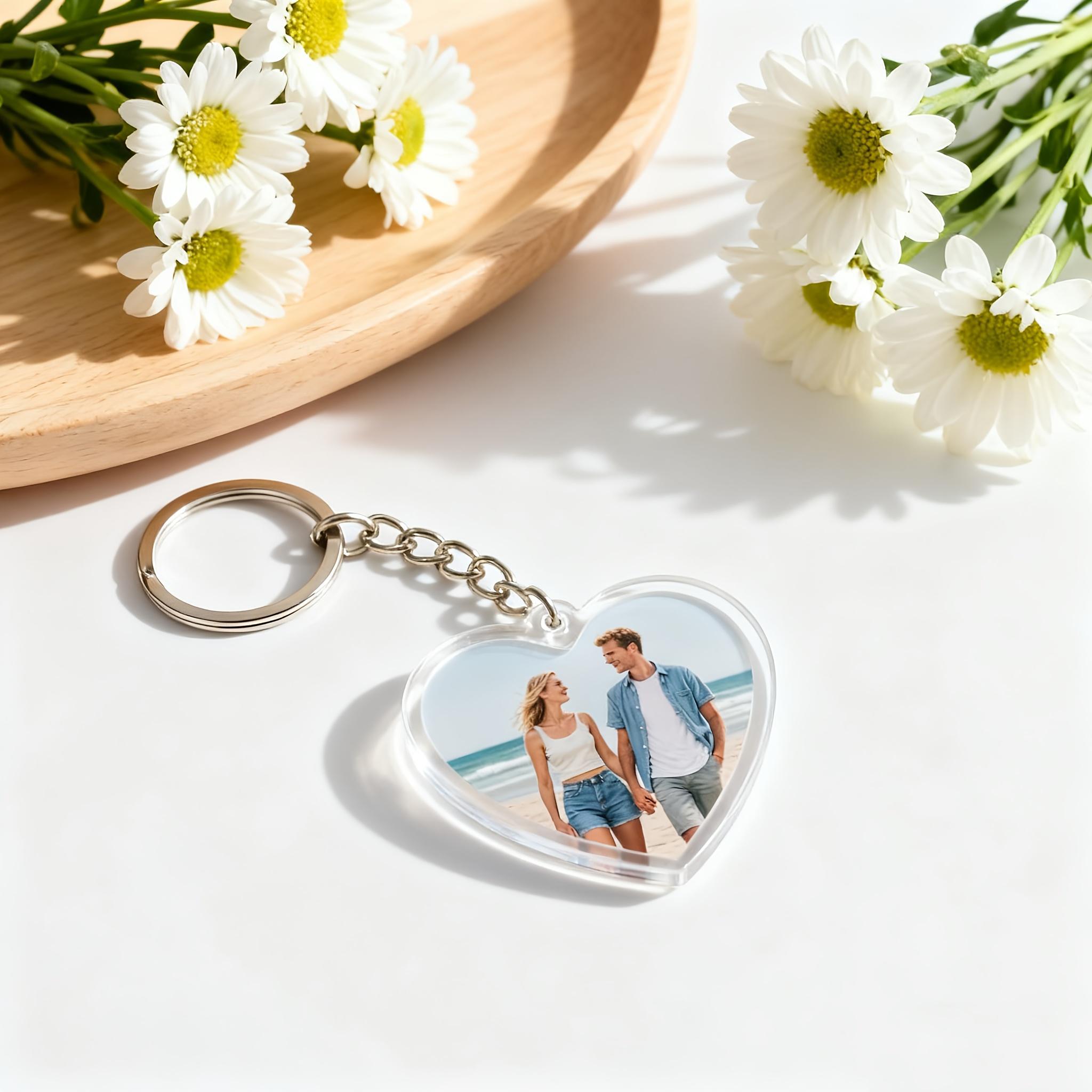 Acrylic Heart Keychain Set, Personalized Image, Perfect Gift for Valentine's Day, Birthday, Anniversary, Durable Material, Unique Accessory