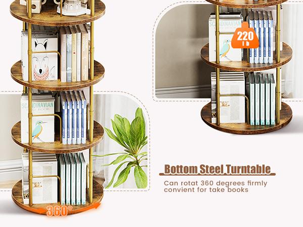 Flycity Rotating Bookshelf,3 Tier -5 Tier Spinning Bookshelf Tower,360° Display Unique Round Bookcase,Floor Standing Corner Revolving Bookshelf Storage Organizer for Home Study Office Furniture Living Room