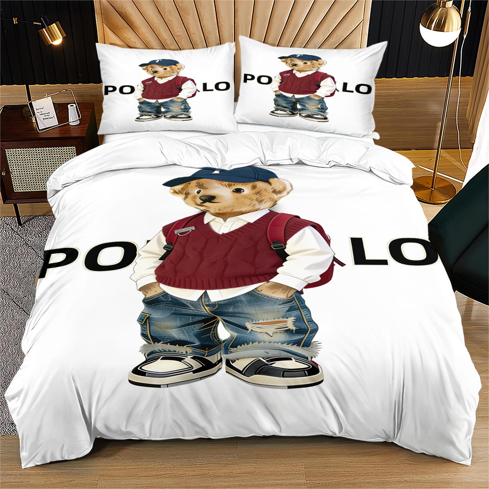 Red sweater bear print duvet cover set, includes 1 duvet cover and 1 or 2 pillowcases, excluding duvet insert and pillow inserts, suitable for bedroom or dormitory bedding sets, ideal for gifting or personal use