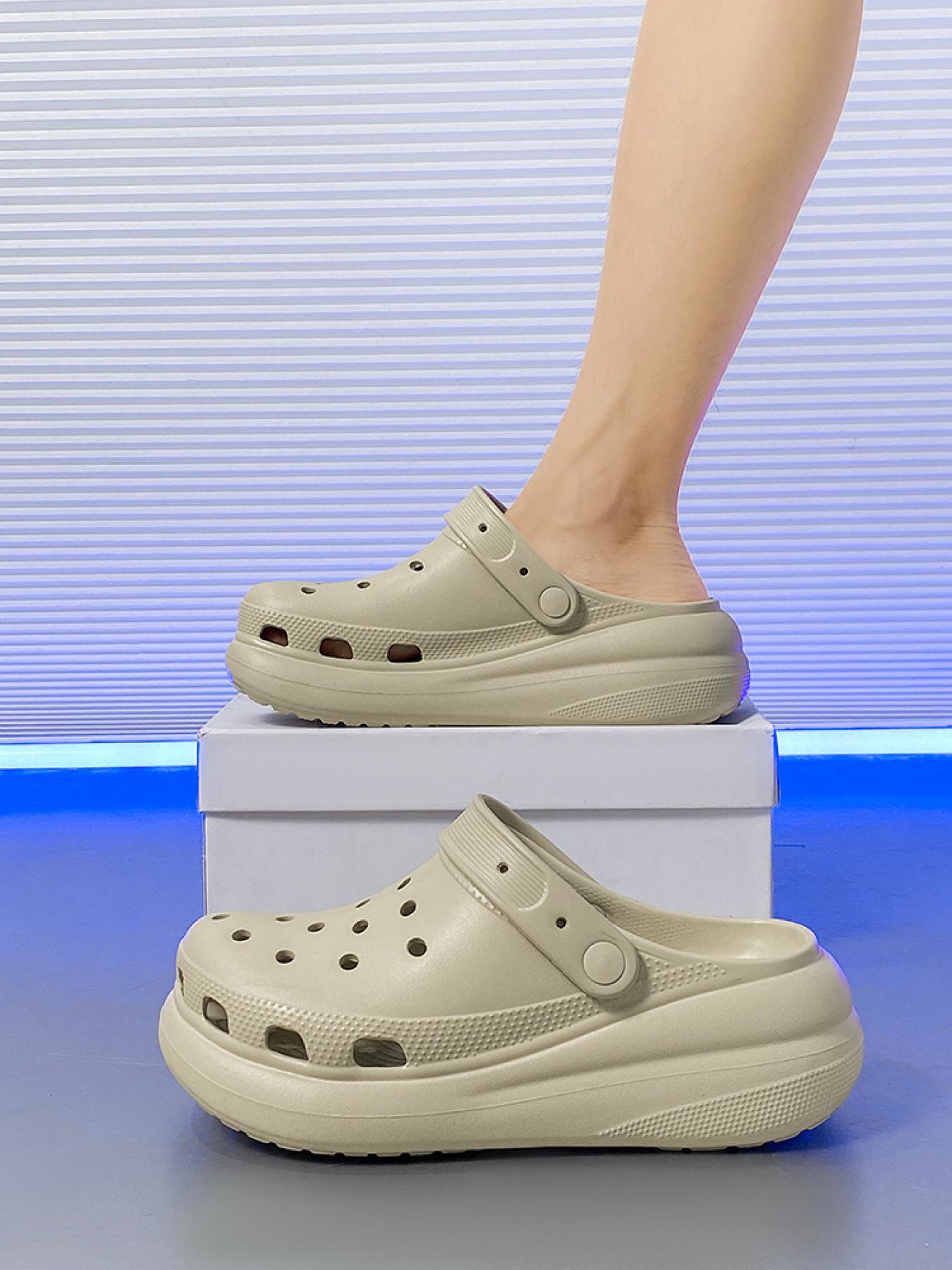 Unisex Khaki Thick-Soled Clogs: Dual-Wear Toe-Cap, Summer Outdoor Beach Slides