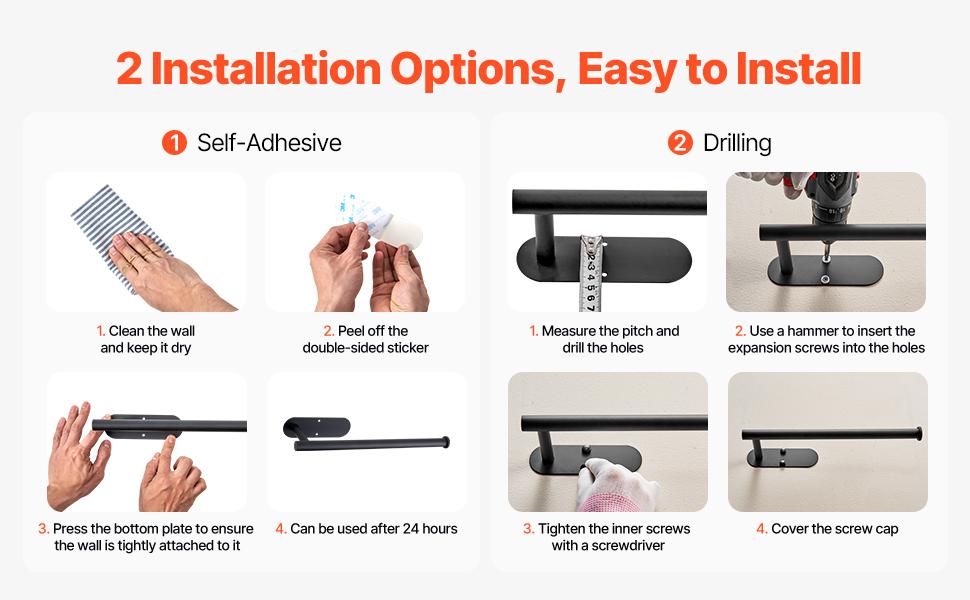 VEVOR Paper Towel Holder Under Cabinet, High-Quality Stainless Steel Paper Towel Holder, Self Adhesive or Drilling Paper Towel Holder Wall Mount for Kitchen, Bathroom, Pantry