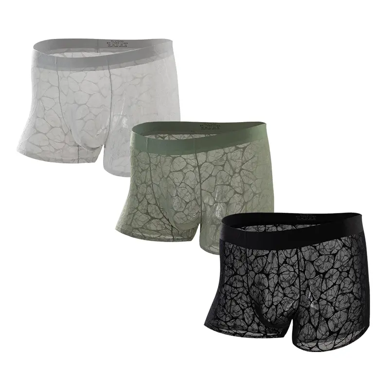 Product Introduction of Men's Ultra-Thin Lace Mesh Boxer Briefs 3-Pack - Breathable Scented Summer Underwear with Floral Oil Anti-Odor Cooling Comfort 4
