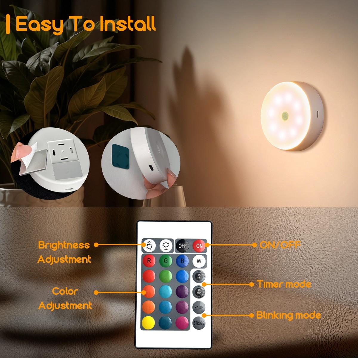 Indoor Motion Sensor Night Light USB Rechargeable Lamp Magnetic Mount Warm Light for Kitchen Closet Pantry Wardrobe Coffee Corner Bathroom Stairs Hallway Sink Cabinet Laundry Room Tool Room Garage Refrigerator Smart Lamp