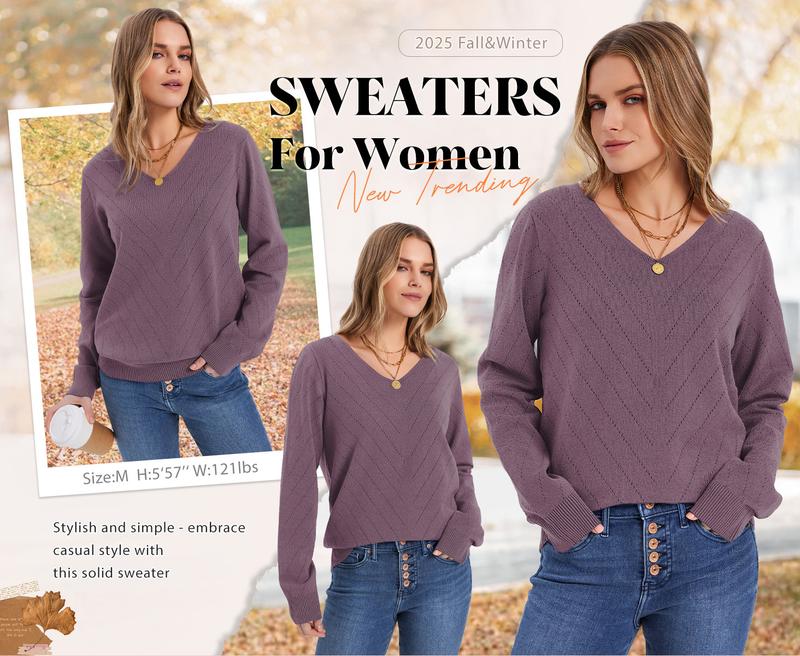 WIHOLL 2025 Women's V-Neck Knitwear - Crochet Knitting Details, Flattering Silhouette, Breathable Womenswear Top for Office & Casual