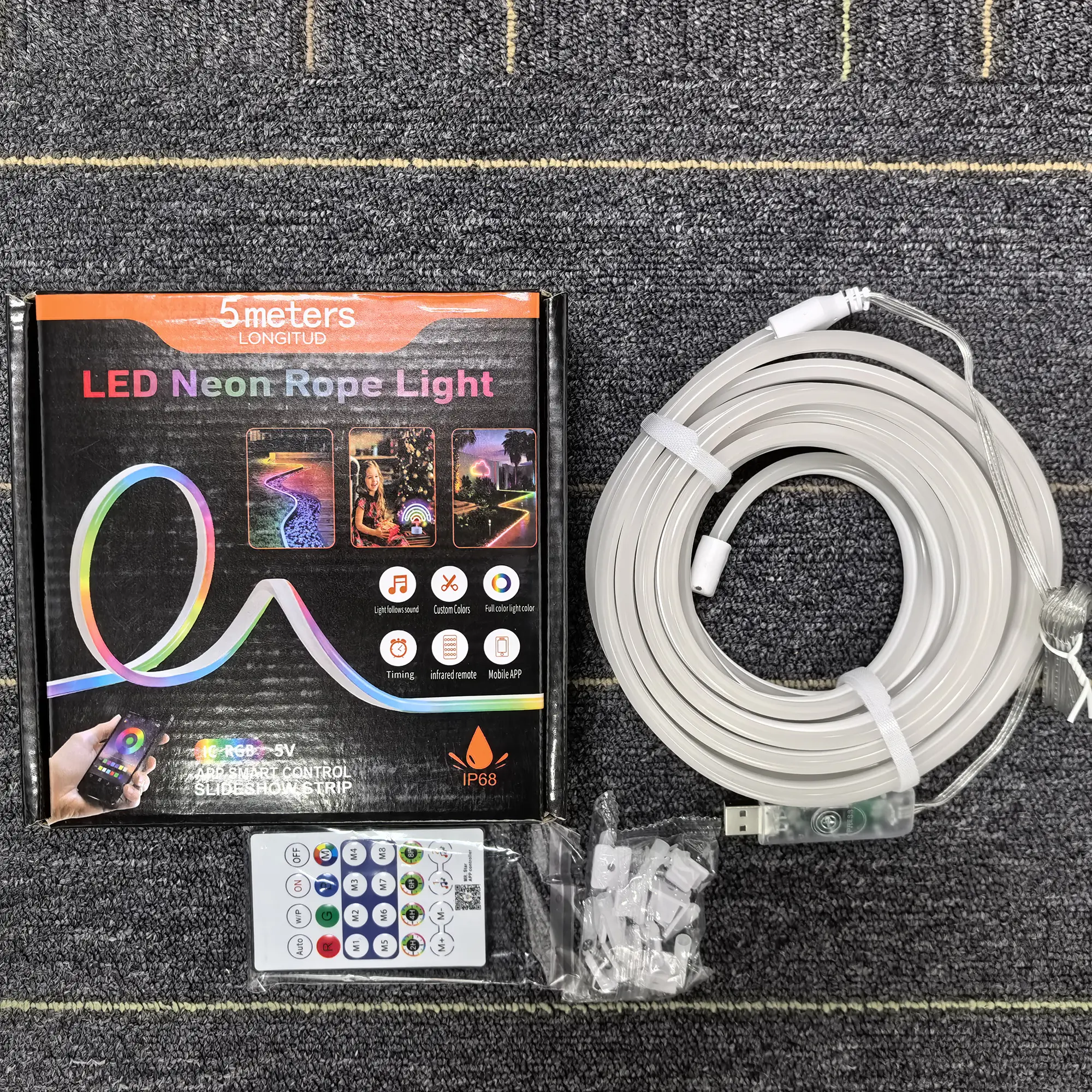 5M/16.4FT LED Neon Rope Lights, RGB Strip Ambient Lighting, Decorative Neon Light, IP67 Waterproof Flexible Rope Light with APP and Remote Control, Dimmable Neon Strip for Gaming Room Living Room Bedroom Indoor Outdoor Decor