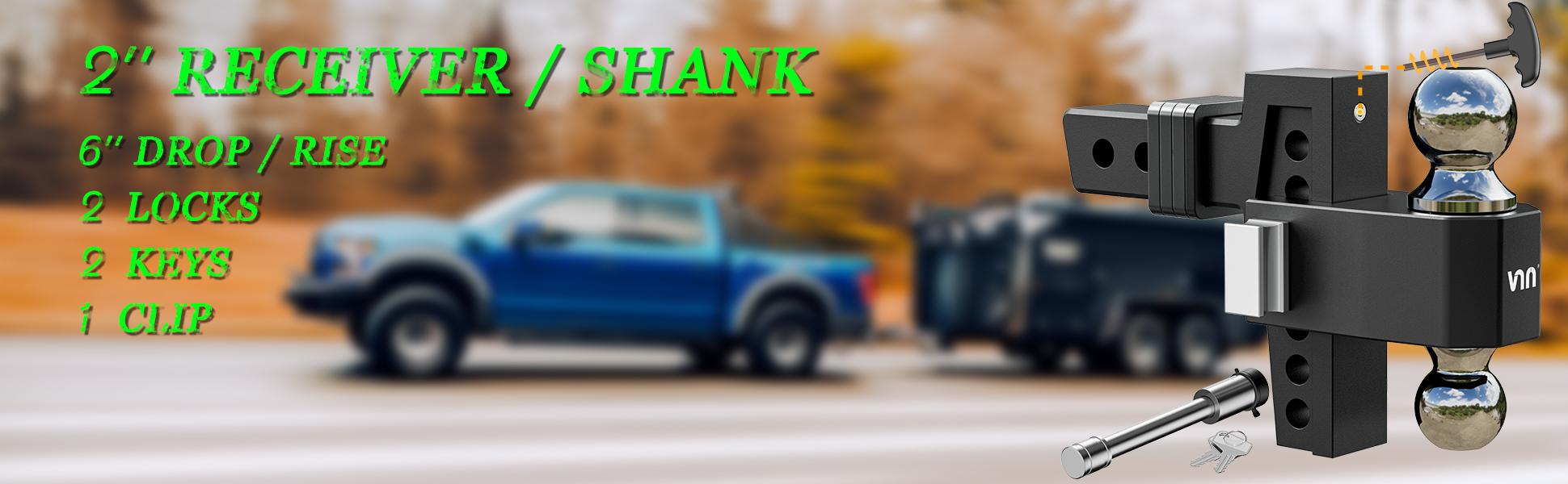 VNN Adjustable Drop Hitch, Dual-Ball(2'', 2-5/16'') Adjustable Hitch, Fits 2-Inch Receiver, 6-10 Inch Drop Hitch, 15,000 LBS GTW-Truck Trailer Hitch, Heavy Duty Solid Ball Mount, Black