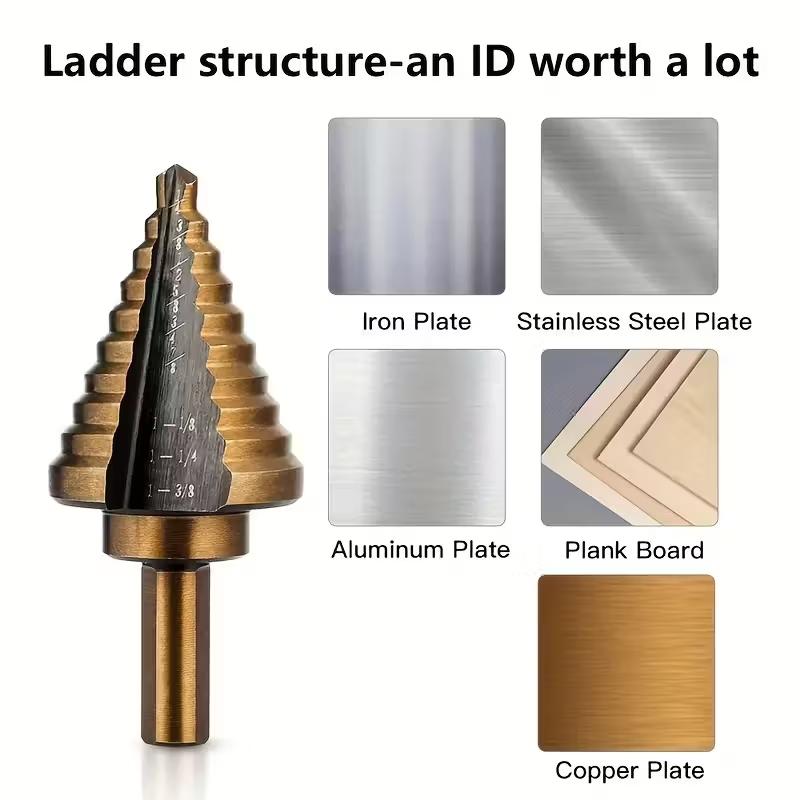 5pcs Hss Cobalt Step Drill Bit Set, Multi-Purpose 50 Types, High-Speed Steel with Oxide, for Drilling Metal Wood Plastic Aluminum Titanium Zinc