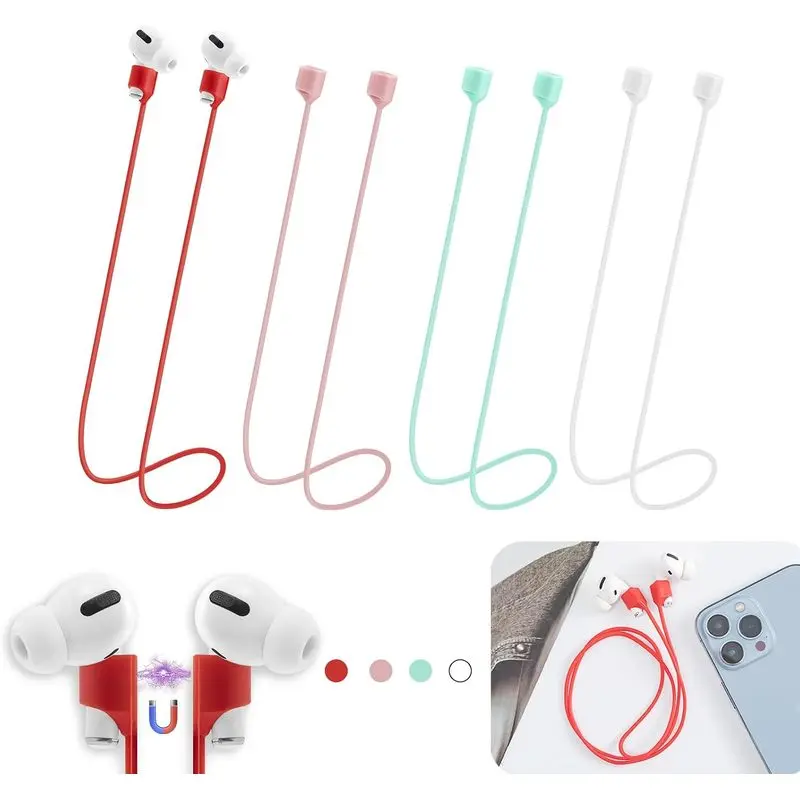 4-Pack Silicone Magnetic Anti-Lost Neck Straps for AirPods, Ultra-Strong Magnetic Rope Cord, Sports Lanyard Compatible with AirPods 1&2/Pro/2nd/3rd Audio Headphones