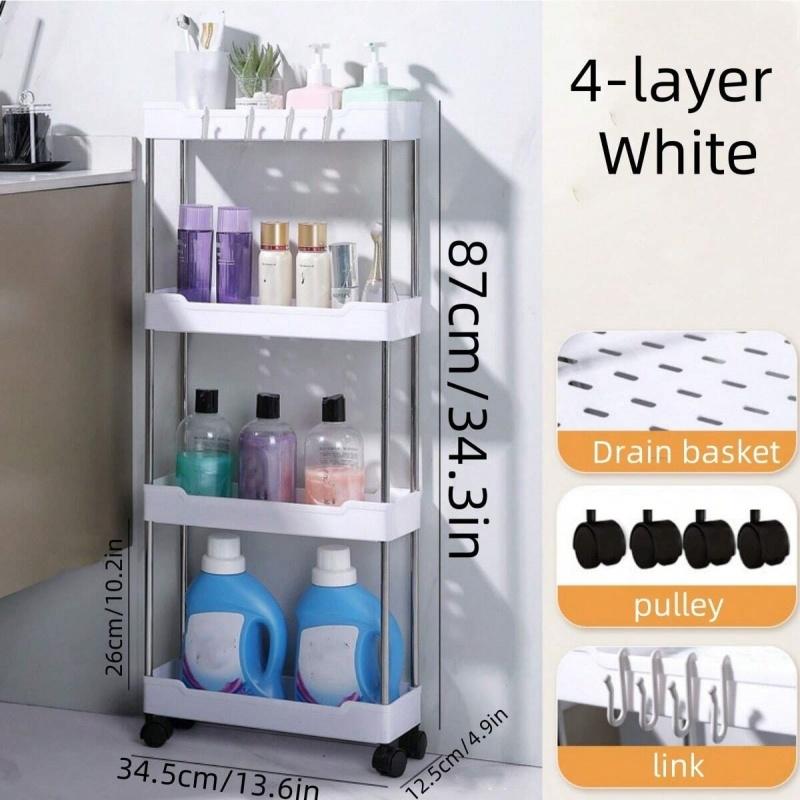 Maximize Tight Space Slim 3-Tier Rolling Storage Cart Smooth Silent Wheels Sturdy Metal Poles Multi Scene Narrow Gap Organizer Bathroom Organizer Rack For Laundry Bathroom Kitchen