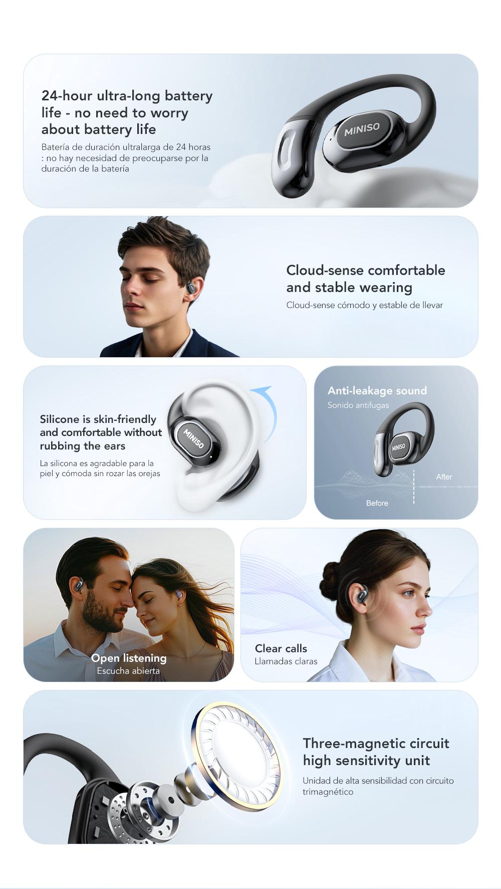 MINISO MS156 True Wireless Open Ear Headphones Bluetooth 5.4 Bone Conduction Earphones Over Ear TWS Headset for iPhone Android Phone Electric Audio Earbuds
