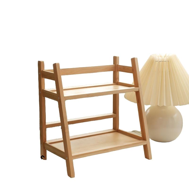 2 Layer Bamboo Display Organizer Racks, Multi-Functional Rustic Style for Kitchen, Cosmetics, Potted Plants, Easy Assembly, Vintage Home Decor