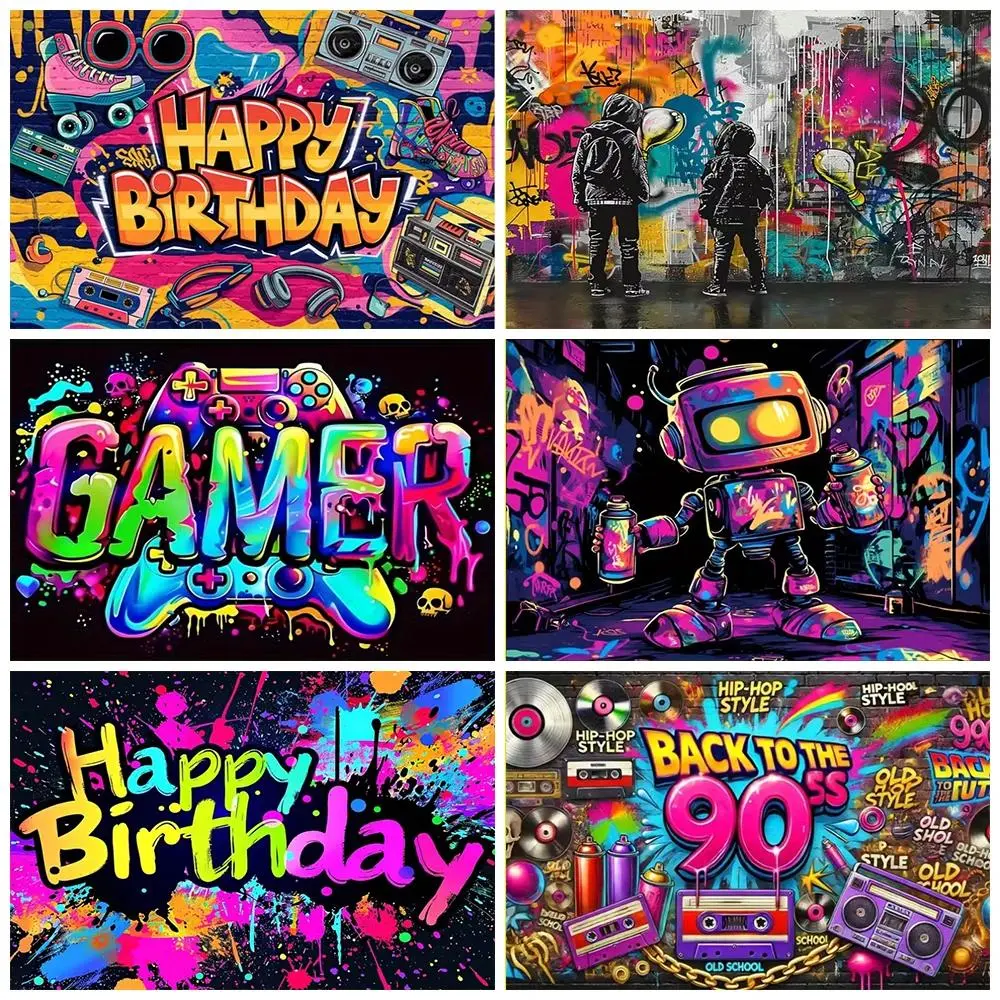 Urban Creative Graffiti Backdrop Decoration Street Art Spray Painting Birthday Party Game Room Bedroom Background Supplies