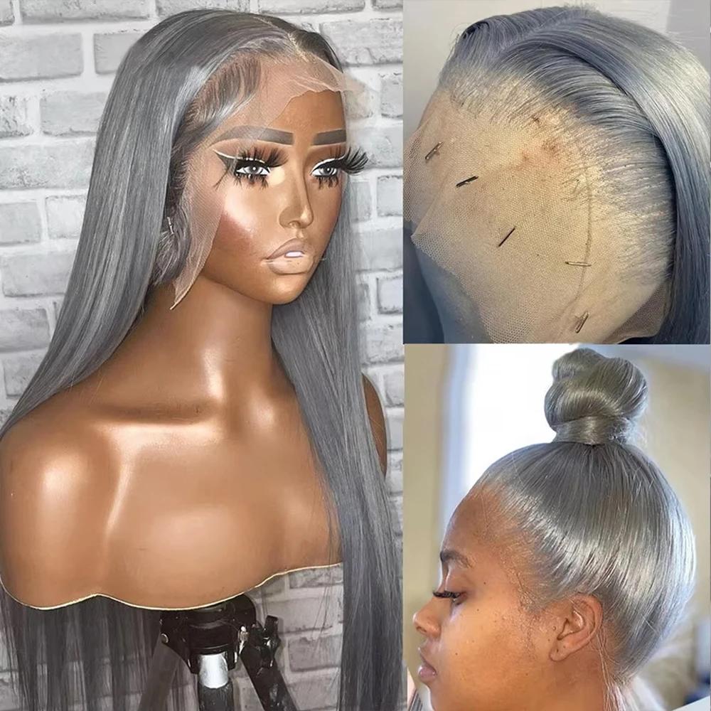 Bling Hair Silver Grey Color Straight 13x4 Lace Front Wig Human Hair Brazilian Transparent Lace 13x6 Frontal Wigs For Women Human Hair Preplucked  #TikTokShopBlackFriday