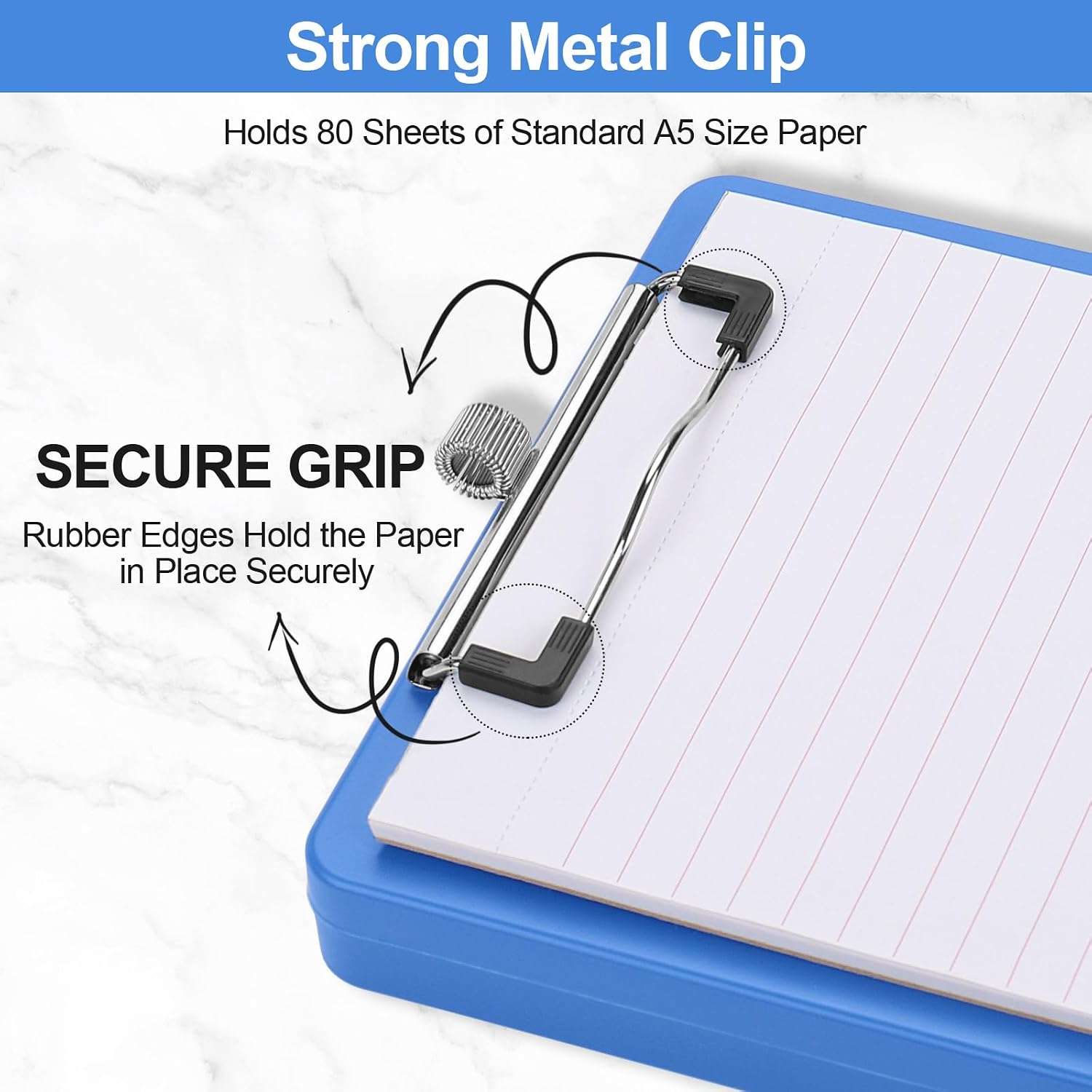 Small Clipboard with Storage, 6x9 Blue Plastic Clip Board | A5 Clipboards with Pen Holder, Half Letter Clip Boards Mini Clipboard with Low Profile Clip for School, Office Supplies